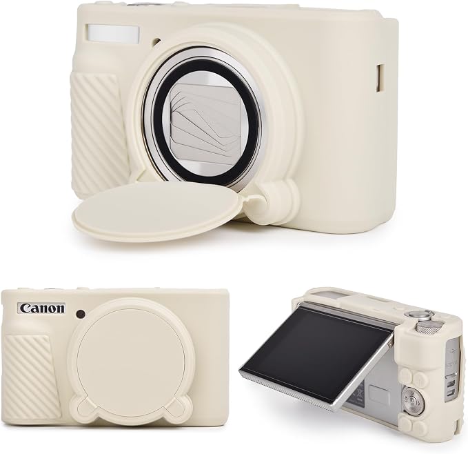 MUZIRI KINOKOO Case for Canon SX740 HS, SX730 HS Camera - Soft Protective Cover Powershot SX740 SX730 HS Silicone Sleeve with Removable Lens Cover - Anti-Slip & Anti-Scratch - Off White by MUZIRIKINOKOO
