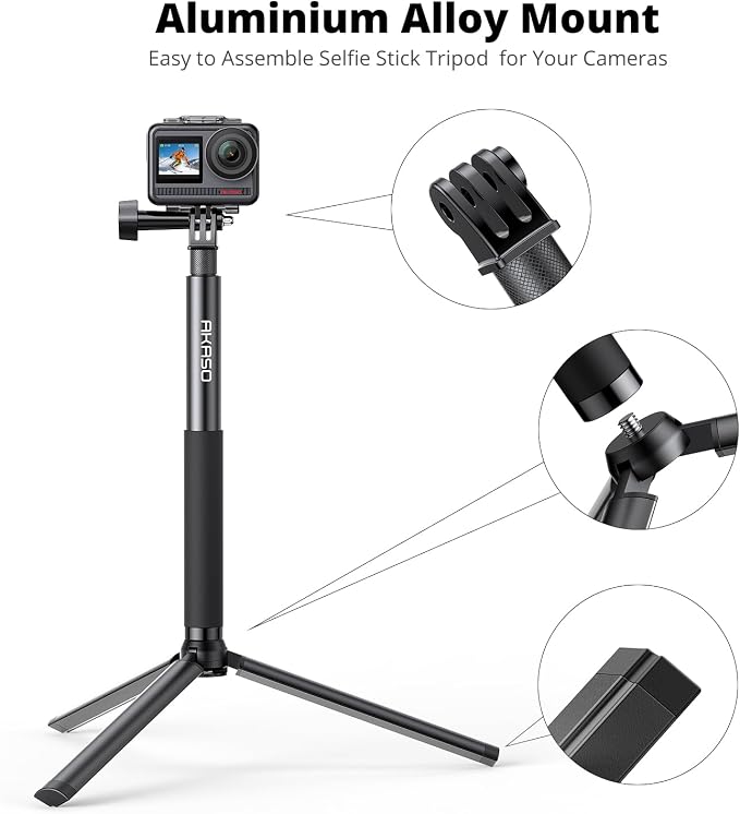 AKASO 49.2"/120cm Selfie Stick Tripod Extendable Action Camera Mount | Compatible with AKASO EK7000/Brave 4/EK7000 Pro/Brave 7 LE/Brave 7/GoPro Hero 13/12/11/10/ 9/Max/DJI Osmo Action 5/4/3 - Image 2