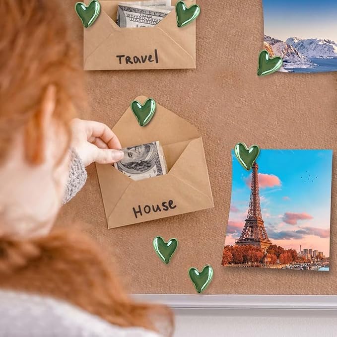 50 pcs of Cute Soft Wooden Board thumbtack with Golden Hearts can be Used for Photo Walls, memos, whiteboards, and Decorative thumbtack (Green) - Image 5