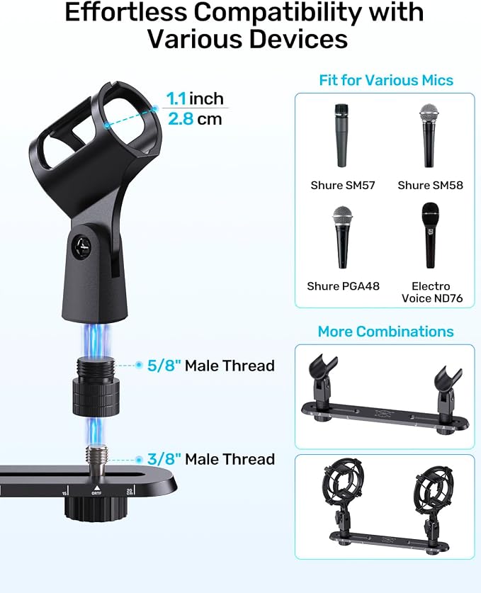 Stereo Array Spacing Mic Stand, Weighted Base & Adjustable Bar for XY/ORTF | Adjustable Positioning Bar with Ruled Markings, Stable Tabletop Mic Stand, Dual Mic Mount Holder for XY/ORTF Studio Recording - Image 4