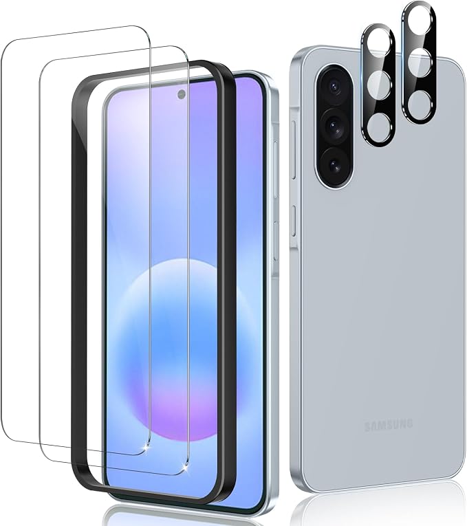 2+2 Pack for Samsung Galaxy A57 5G Screen Protector & Camera Lens Protector, Ultra HD Tempered Glass with Easy Installation Frame, Anti-Fingerprint, Anti-Scratch, Case Friendly, Bubble Free | 2+2 Pack, HD Clear Tempered Glass, Anti-Fingerprint, Anti-Sc... by RXNMH