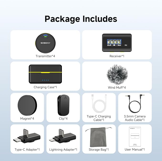 SVMic 5 4-Person Wireless Lavalier Microphones Systems with Charging Case | for Group Videos, 48kHz/24bit AI Noise Reduction, Safe Track Dual Recording, Smart Display,48H Battery - Image 9