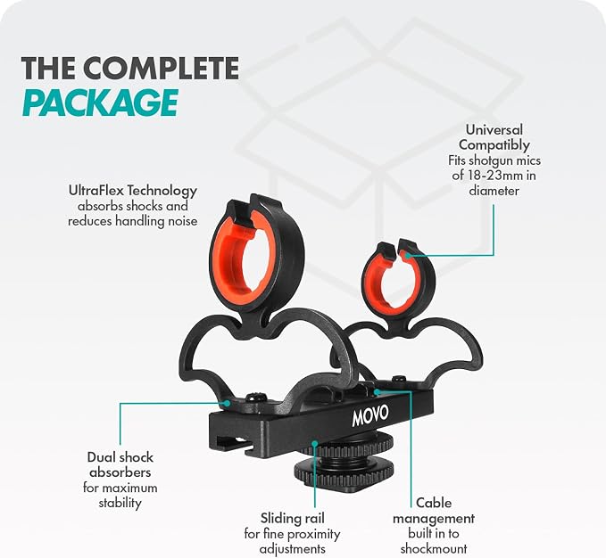 Movo SM6 Ultraflex Premium Shockmount for Shotgun Microphones – Compatible with Rode NTG Series, Sennheiser MKE600, Audio-Technica AT875R, and More - Image 6