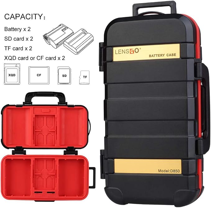LENSGO Camera Battery Memory Card Case, Memory Card Hard Protector Case Professional Water-Resistant Anti-Shock Camera Battery Card Storage Box for 2 Camera Batteries 4 SD Cards 2 CF Cards 8 TF Cards, - Image 2