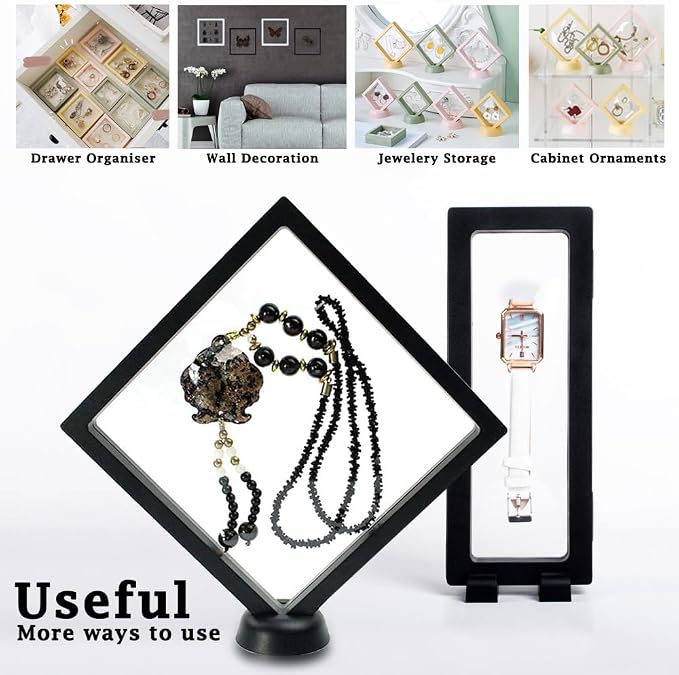 8 Packs 3D Floating Frame Display Case INLAZYTIM Coins Display Holder Stands for Jewelry, 7 Inch Transparent PE Film Jewelry Storage Box with Base for Challenge Coins, AA Medallions - Image 5
