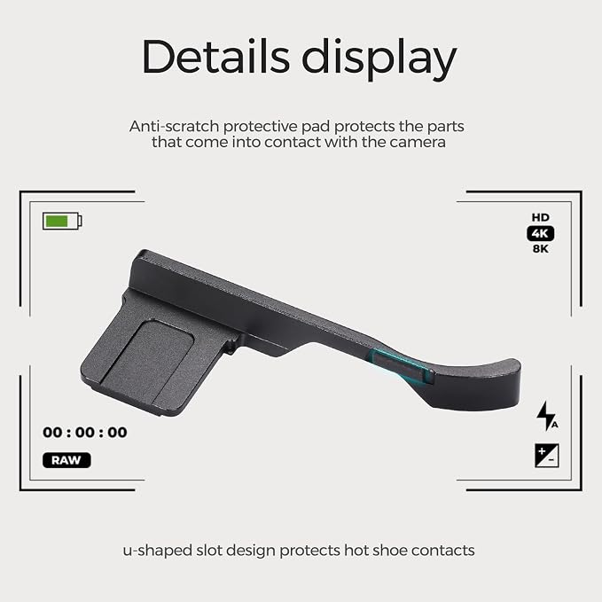 Thumb Hand Grip + Shutter Button for FUJIFILM X100VI/X100V - Black | Aluminum thumb grip for FUJIFILM X100VI/X100V improves handling & stability, protects contacts, for street photography - Image 3