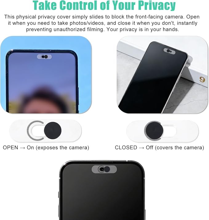 2pcs Cell Phone Front Camera Cover for Android Pixel Galaxy iPad | Centered Single Camera Slide Privacy Protection, Web Cam Protector for Computer Laptop Ultra-Thin Webcam Cover (Black) - Image 7