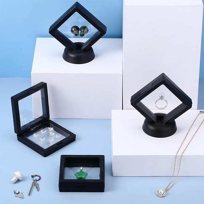 FairySandy 60 Pcs Floating Display Case Box, 2.76 Inch, Black | 3D Floating Frames with PE Film for Challenge Coin, medal, Jewelry Storage Box, Small Display Holder, Stand Base Included - Image 5