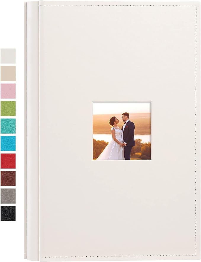 potricher Small Photo Album 4x6 300 Photos, Leather Cover, White | Leather 4x6 Picture Album with 300 Horizontal Pockets, Photo Book for Family, Wedding, Anniversary, and Baby by potricher