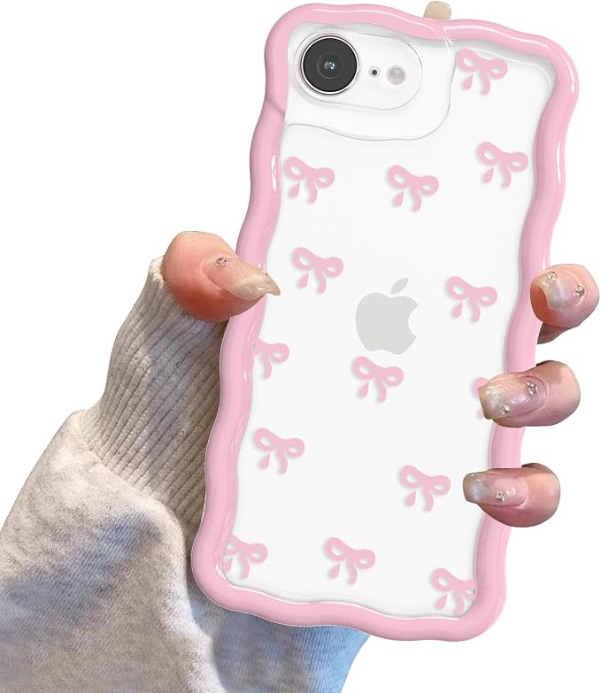QLTYPRI for iPhone 17e/16e Pink Bow Case, Clear Cute Pink Ribbon Bow Phone Case Curly Wavy Aesthetic Phone Cover, Soft Slim Transparent TPU Shockproof Protective Cover for Women Girls - Tiny Bow - Image 7