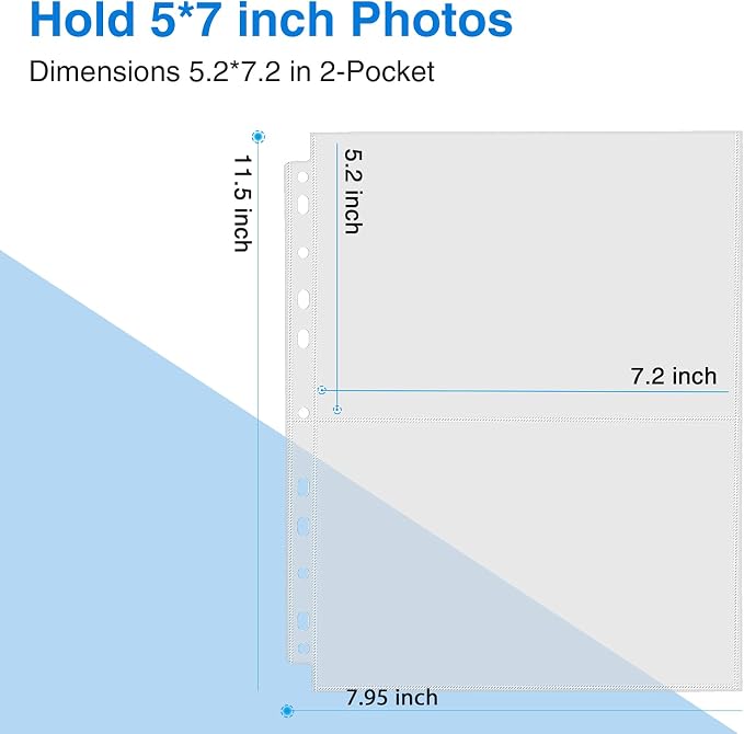 Sooez 30 Pack 5x7 Photo Sleeves for 3 Ring Binder, Hold 120 Pictures | Heavy Duty Plastic Binder Sleeves, Photo Album Refill Pages, Acid Free Archival Page Protector, Binder Inserts for Postcard - Image 2