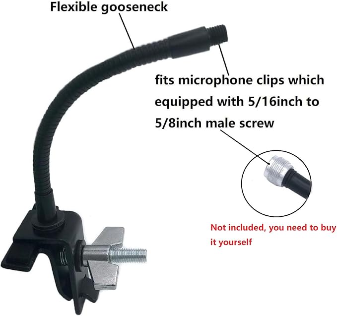 Drum Rim Microphone Clamp Percussion Microphone Mount Attachment for Drum Set Bass Drum Hoop, Drum Microphone Clip Holder with Tension Rod - Image 2