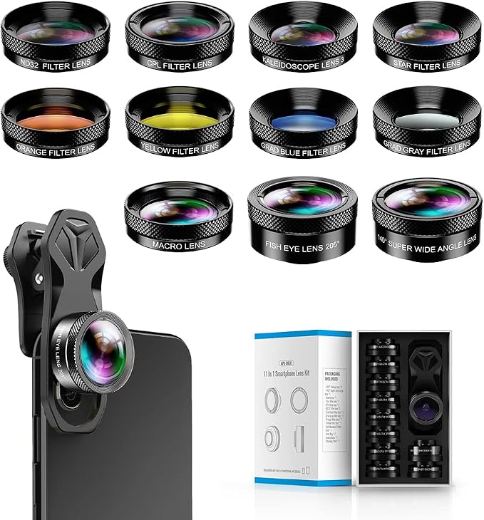 MIAO LAB 11 in 1 Phone Camera Lens Kit - Wide Angle Lens & Macro Lens+Fisheye Lens+ND32//CPL/Color Lens/Star+Kaleidoscope Lens for iPhone Samsung Sony and Most of Smartphone by MIAOLAB