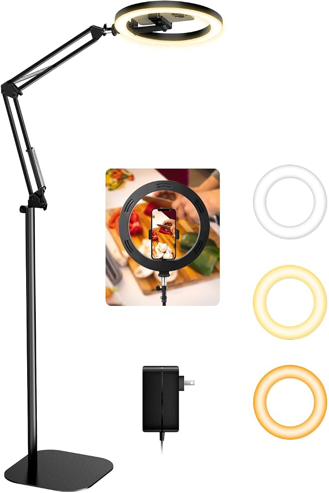 Ring Light with Stand Tripod for iPhone – Upgrade 1800 Lumens 10” Overhead Phone Tripod with Light, 2X Brighter Lighting for Video Recording, TikTok, YouTube, Streaming & Content Creator Essentials by Evershop