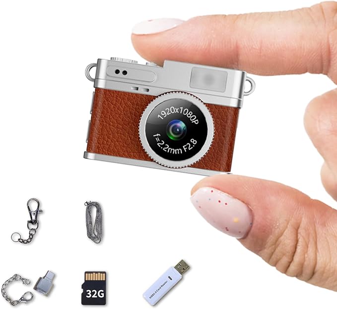 LKT 1080P Mini Keychain Camera with 32GB Card & OTG Adapter, Portable Pocket Digital Camera with Retro Filters & Screen, Tiny HD Camcorder for Phone Transfer, Travel, Kids and Gifts by LOOKINGTECHNOLOGY