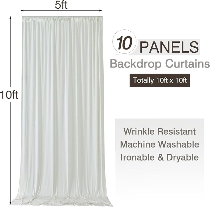 50ftx10ft Wrinkle Free Ivory Backdrop Curtains for Parties, 10 Panels 5x10ft Silky Polyester Photo Backdrop Drapes Back Drop Cloth Drapery for Wedding Birthday Photography Background - Image 6