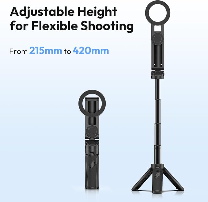 ULANZI JJ03 Magnetic Mini Tripod for Phone with Remote, 3-in-1 Pocket Selfie Stick Handle Grip, 360° Rotation Extendable Tripod Stand for iPhone Android Phones, for iPhone 17 16 15 14 13 12 Series - Image 6