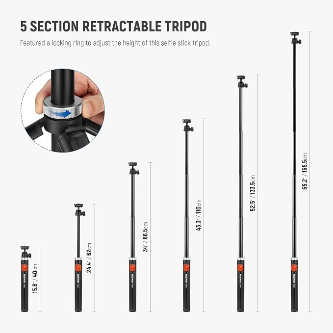NEEWER Tripod for Cell Phone & Camera with Remote & Phone Holder, TS05 | Compatible with iPhone GoPro Canon Sony DSLR, 62.9" All Metal Portable Selfie Stick, Travel Vlog Stand, for Video Recording - Image 2