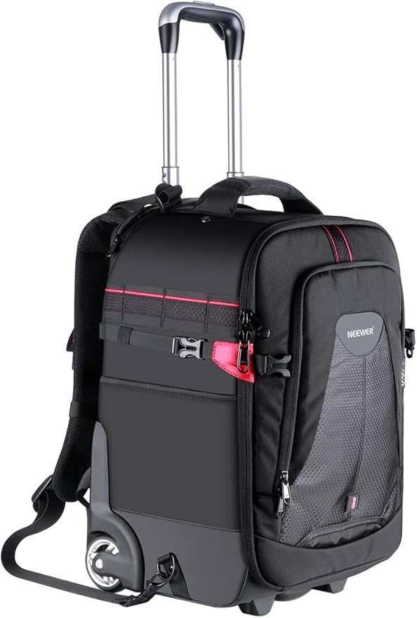 Neewer 2-in-1 Rolling Camera Backpack Trolley Case - Anti-shock Detachable Padded Compartment, Hidden Pull Bar, Durable, Waterproof for Camera,Tripod,Flash Light,Lens,Laptop for Air Travelling(Black) - Image 4