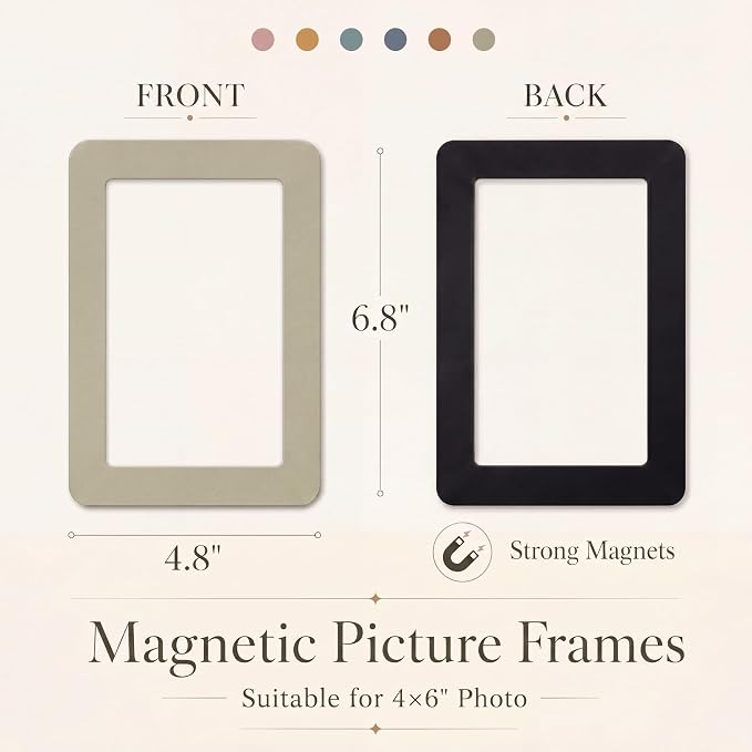 12 Pack Boho Magnetic Picture Frames 4x6 - Earthy Neutral Tones Minimalist Magnet Photo Borders for Refrigerator, Locker, Classroom & Office Decor - Open Face Aesthetic Home Accessories - Image 2