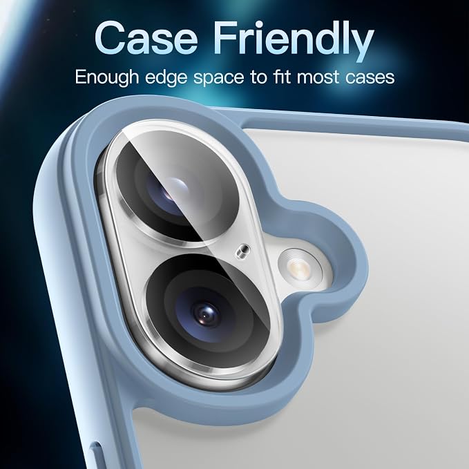 JETech Camera Lens Protector for iPhone 16/16 Plus, 3-Pack | 9H Tempered Glass, HD Clear, Anti-Scratch Protection, Night Shot Compatible, Case-Friendly - Image 6