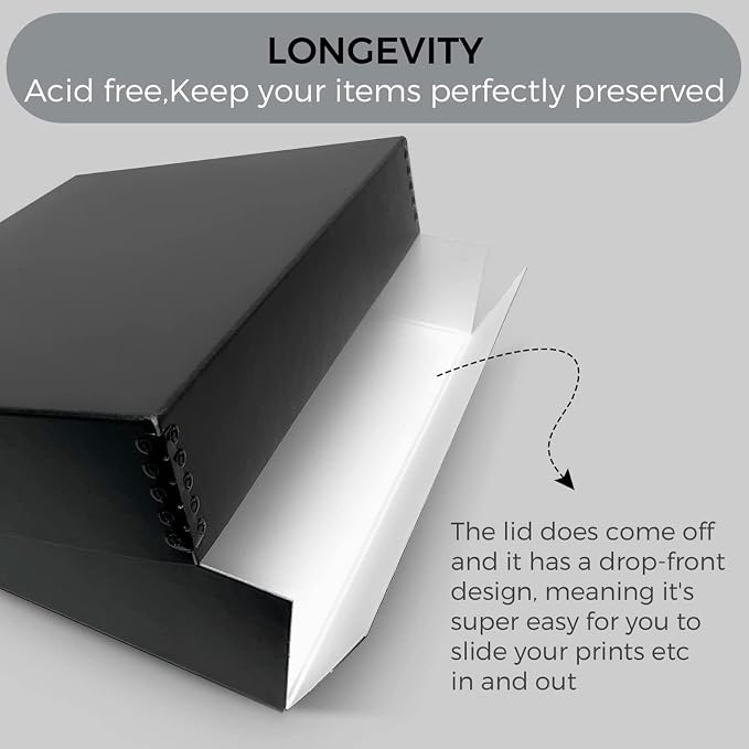 Lineco Drop Front Archival Storage Box, 11.75x15.25x3 in, Black, 8 Pack | Acid-Free with Metal Edge, Preserves Picture Longevity, Organize Photos, Newspapers, Prints, Documents, Crafts, DIY - Image 3