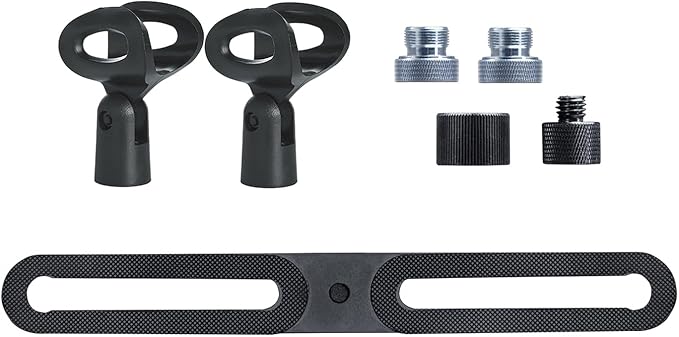 double mic holder Stereo bar Array Spacing Microphone Mount Holds 2 Mics XY and ortf Mic T-Bar Bracket, Fits 3/8" and 5/8" dual Mic Stands with Included Adapter - Image 4