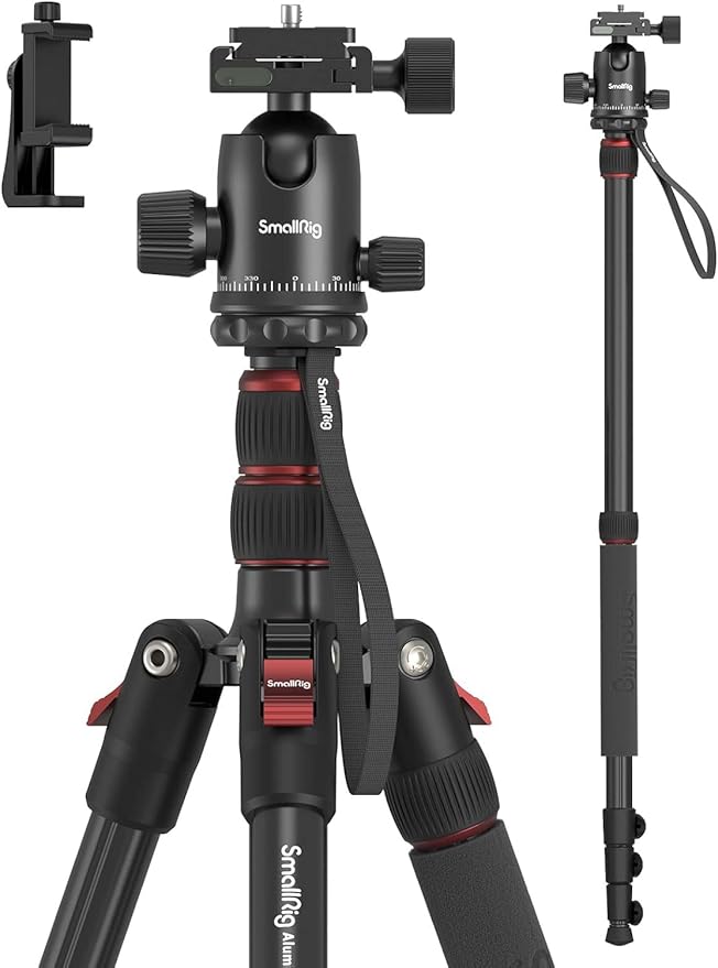 SmallRig CT-20 Camera Tripod, 78.7" Foldable Aluminum Tripod & Monopod, 360°Ball Head Detachable, Payload 33lb (200cm/78.7") by SmallRig