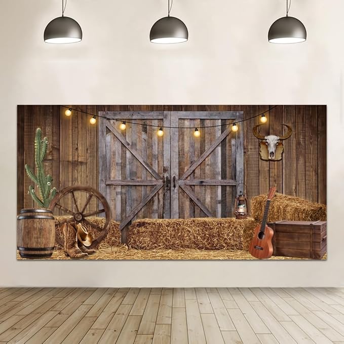 Western Cowboy Backdrop 20x10ft Western Party Decorations Wild West Saloon Rodeo Barn Photography Background Cowboy Theme Birthday Party Decor Banner Photoshoot Supplies - Image 2