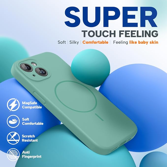 miracase Magnetic for iPhone 14 Case, [Soft Anti-Scratch Microfiber Lining], Compatible with MagSafe, Liquid Silicone Case Shockproof Drop Protection Phone Case for 14, Midnight Green - Image 8