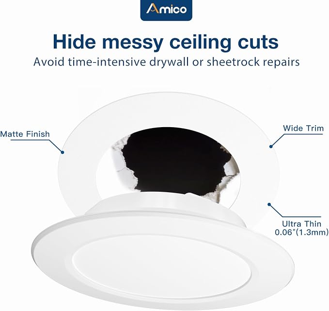Amico Goof Rings for 6 Inch Recessed Lights, 36 Pack, White | Can Light Trim Ring Cover, Outer Diameter 8.6-inch, Inner Diameter 6.2-inch, Durable Plastic Design - Image 3