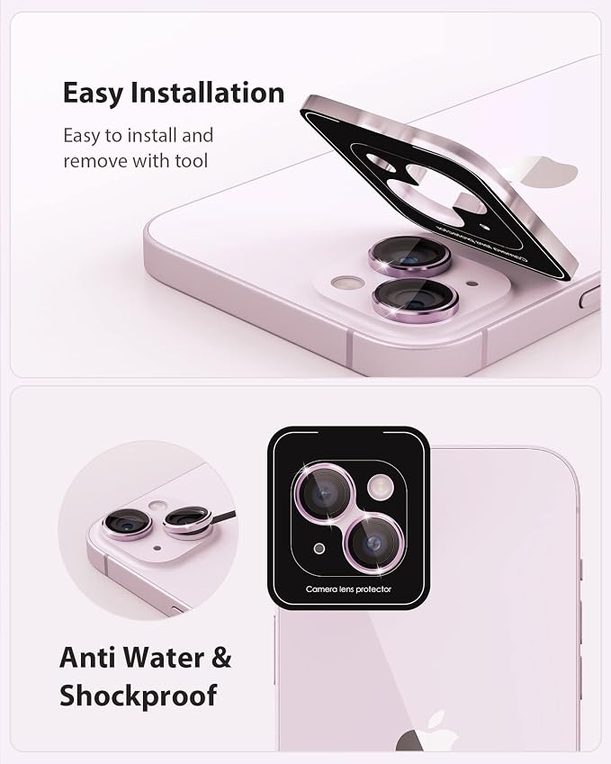 Camera Lens Protector Compatible for iPhone 13 & iPhone 13 Mini Camera Cover Premium 9H Tempered Glass [Anti-Scratch] 99.99% Transparency for iPhone 13 & iPhone 13 Mini, Pink - Image 3