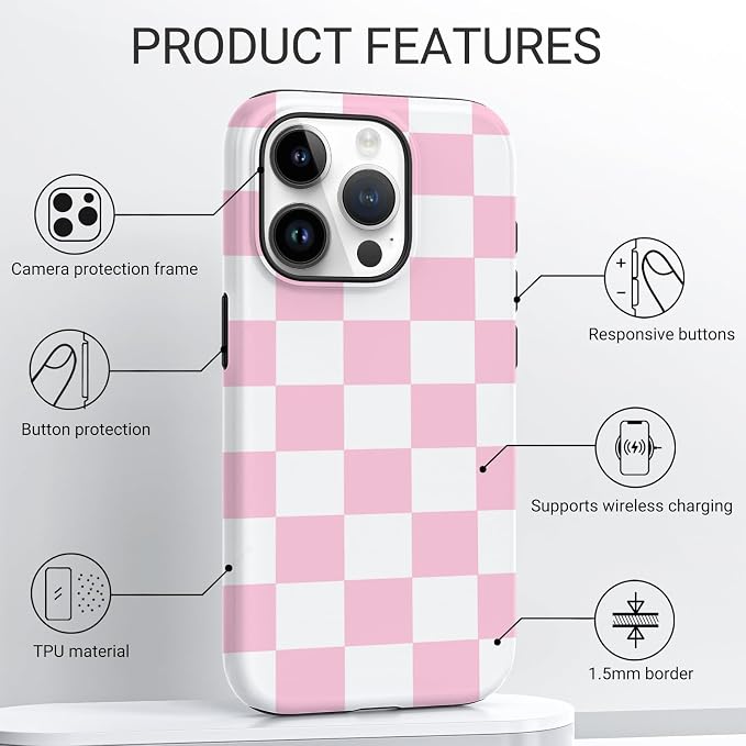 TPU Phone Case for iPhone 15 Pro, MagSafe Wireless Charging Compatible, Shockproof Slim Fit Protective Cover with Anti-Yellowing & Raised Camera Protection (Plaid 4, iPhone 15 Pro) - Image 4