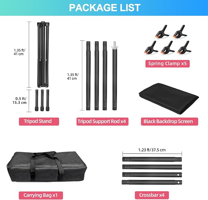 Black Backdrop Background with Stand for Photoshoot, 5x6.5ft Black Photo Backdrop Curtain Cloth with Background Support Stand, 5 Spring Clamps& Carrying Bag for Party Photography Video Studio - Image 9