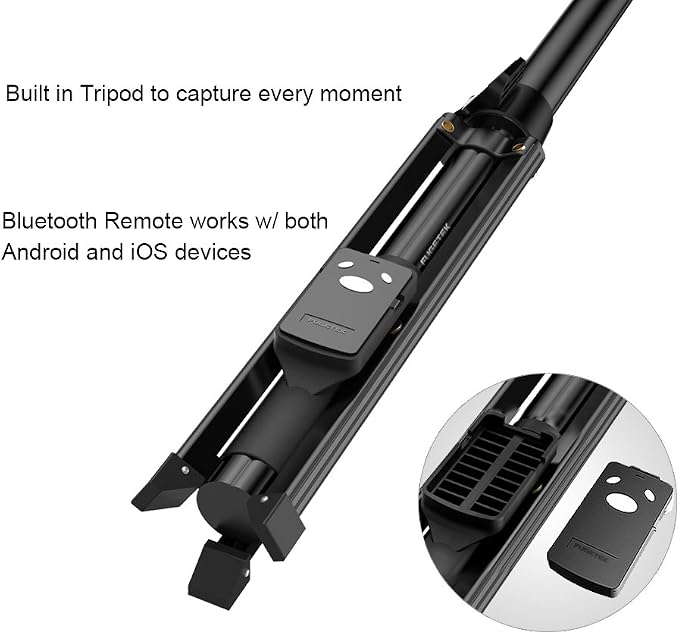 Fugetek 51" Professional Selfie Stick Tripod, 100% All Aluminum Stick & Legs, Lightweight, Detachable Bluetooth Remote, Portable All in One, Compatible with iPhone & Android, Non Skid Feet, Black - Image 6