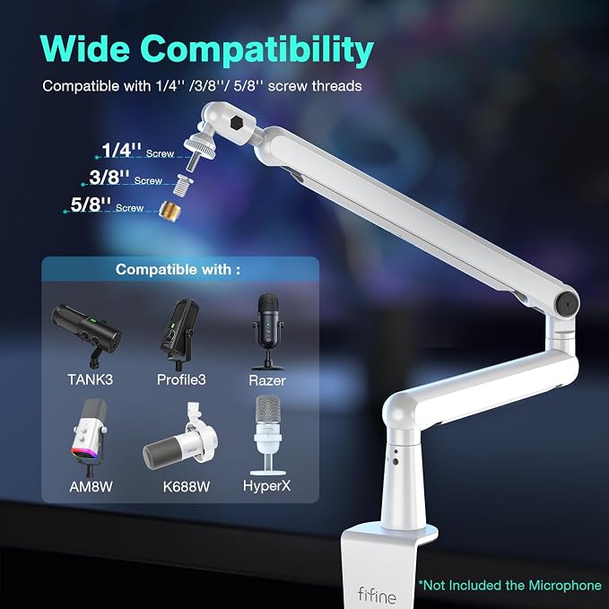 FIFINE BM88W Low Profile Mic Boom Arm for Podcast Recording Streaming | Metal Microphone Arm Stand, Desk Mount, Cable Channels Management, for Gaming Home Office Studio - Image 4