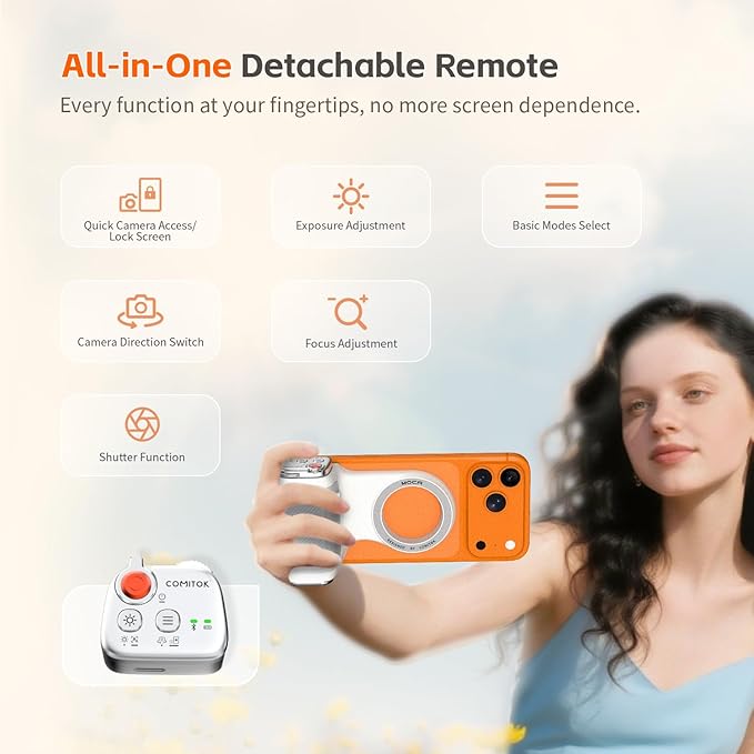 COMITOK MOCA - iPhone Camera Grip - for Native Camera Control with Removable Remote & Built-in Keychain, Magnetic Phone Camera Grip No Need App Support iOS26/17/18, Fun Shot Magnetic Grip with 1/4 Nut - Image 5