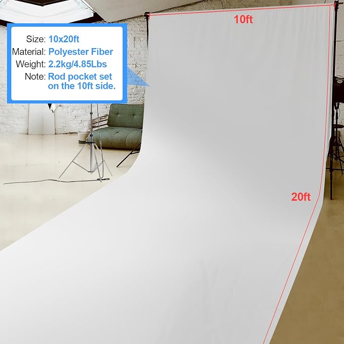 HEMMOTOP White Photo Backdrop, 10x20 ft Large Photography Screen Backdrops | Polyester Fabric Cloth, Non Reflective, Seamless, Ideal for Photoshoot, Video Recording, Studio, Birthday, Wedding Party - Image 8