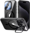 VOFATA [Upgraded] for iPhone 15 Pro Case with Camera Cover Stand [Fit for MagSafe][9H Camera Lens Protector] Mil-Grade Protection Transparent Magnetic iPhone 15 Pro Phone Case, Clear Black by VOFATA