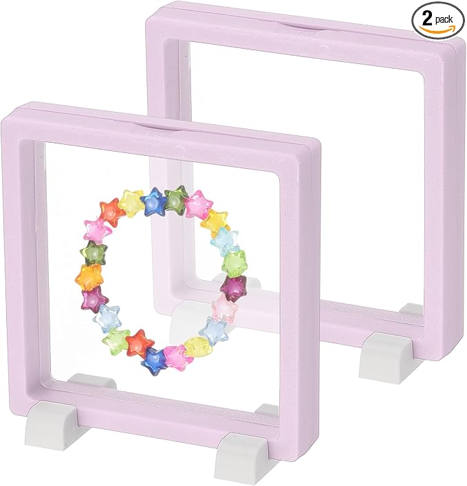 PATIKIL 2Pcs Floating Display Case, 4.3 Inch Jewelry Display Case Stand Challenge Coin Holder Frames Transparent Small Storage Box 3D for Necklace Bracelets Pendants, Light Purple/White by PATIKIL