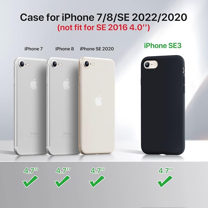 Miracase Silicone for iPhone SE 2022/SE 2020/7/8 Case,Black | Ultra Slim Cover with Screen Protector, Soft Microfiber Lining, Multi-Color Premium Silicone Shockproof Phone Case - Image 6
