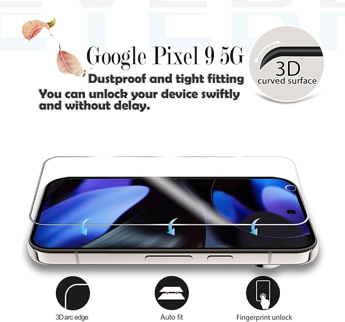 Screen Protector for Google Pixel 9, [2+2 Pack] Tempered Glass for Pixel 9 & Camera Lens Protectors[Ultrasonic Fingerprint Unlock] [Case Friendly] [Bubble-Free] 6.3 Inches - Image 3