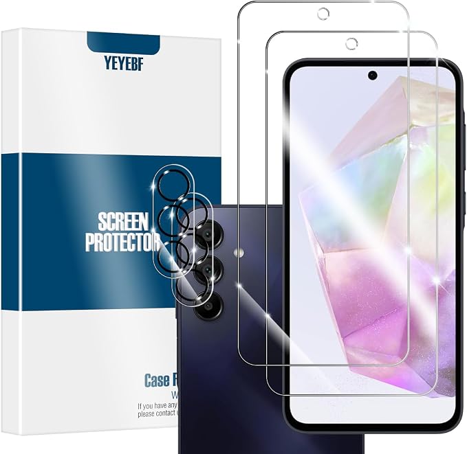 Galaxy A35 HD Clear Tempered Glass Screen Protector + Camera Lens Protectors, [2+2 Pack] [3D Glass] [Anti-Glare] [Bubble-Free] Screen Protector Glass For Samsung Galaxy A35 by YEYEBF