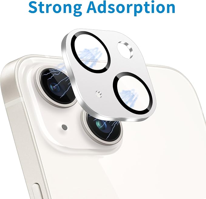 Camera Lens Protector for iPhone 14 /iPhone 14 Plus Metal Camera Cover Film, 9H Tempered Glass, Anti-Scratch, Case Friendly - Silver - Image 4