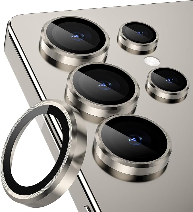 CloudValley for Samsung Galaxy S25 Ultra Camera Lens Protector | 9H Tempered Glass + Aluminum Alloy Individual Lens Protective Ring, [1 Second Installaion] Ultra-HD Glass Cover,Titanium Gray by CloudValley