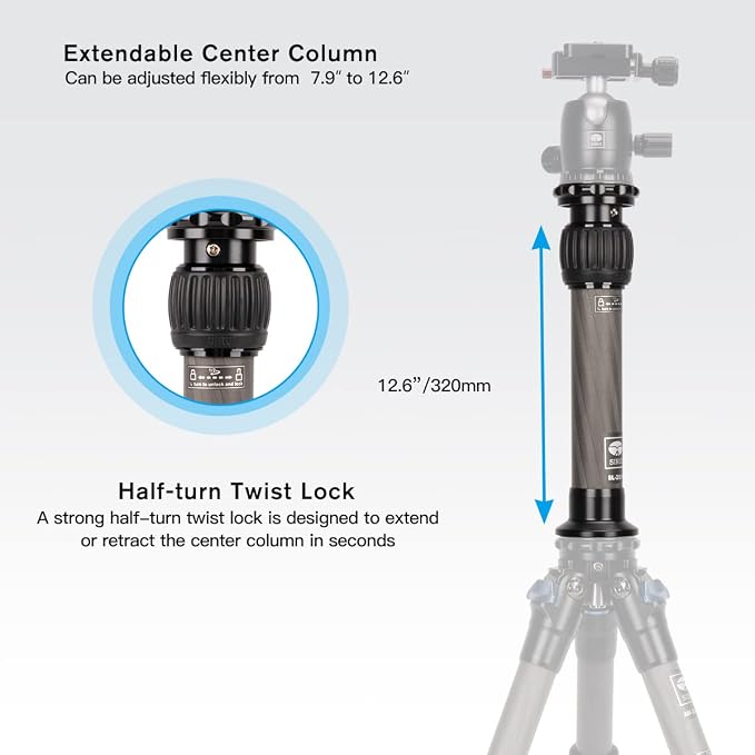SIRUI SL-200 Carbon Fiber Tripod Extension Pole, Two-Section Center Column Extender for Tripods - Image 3