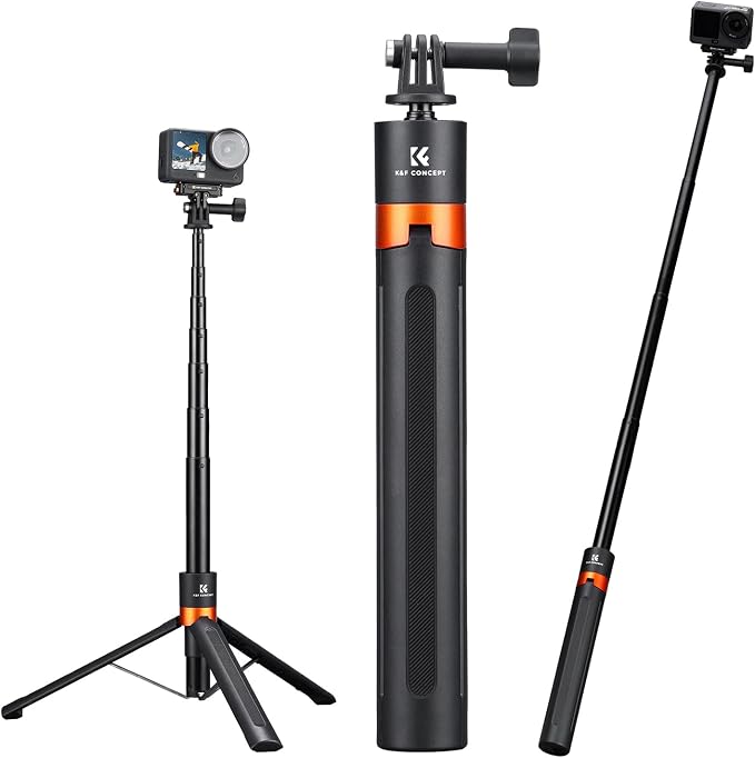 K&F CONCEPT 142cm/55.9" Telescopic Selfie Stick Tripod for Action Camera | 2-in-1 Portable Stand Handle Stick Pole For GoPro Hero 13/12/11/10/9/8, DJI Osmo Action 6/Osmo Action 5 Pro/4/3 Accessories by KFCONCEPT