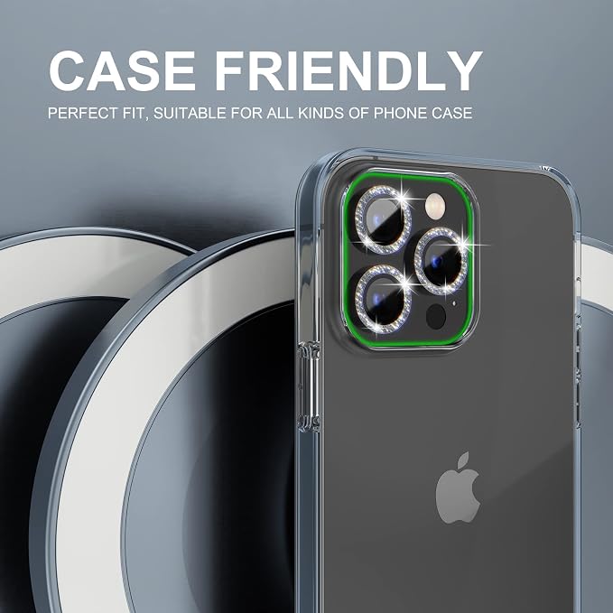 Choiche for iPhone 14 Pro/iPhone 14 Pro Max Camera Lens Protector | Ultra HD, Bling 9H Tempered Glass Camera Cover Screen Protector Metal Ring Decoration Accessories (Glitter-Black) - Image 4