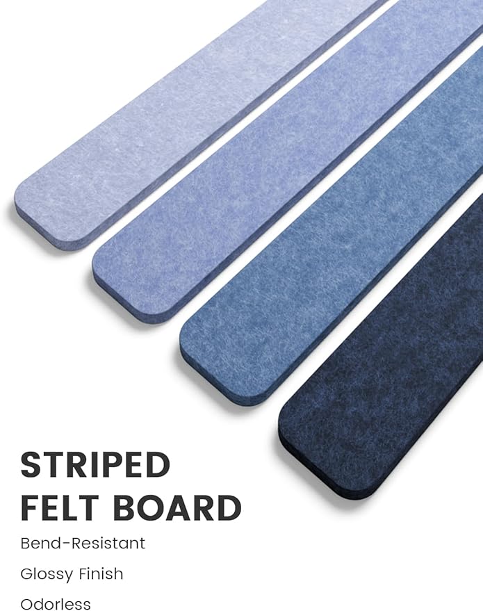 Fluxynara 13" x 2" Felt Wall Panels, Denim Mist | 5-Pack Includes 35 Push Pins and Adhesive Tabs for Photos, Notes and Decor in Bedroom Doors, Home Office or Studios - Image 3