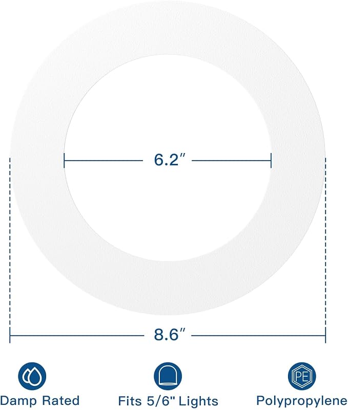 Amico Goof Rings for 6 Inch Recessed Lights, 24 Pack, White | Can Light Trim Ring Cover, Outer Diameter 8.6-inch, Inner Diameter 6.2-inch, Durable Plastic Design - Image 2